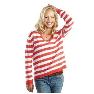 Fresh Produce Hoodie Sweater Womens M/L Coral‎ White Stripe Long Sleeve Beach
